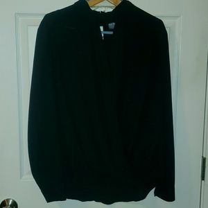 New York and Company SoHo Jeans Black Drapery Blouse Size L